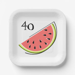 Watermelon slice 40 Age square Paper Plate