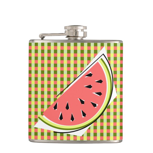 Watermelon Slice Check Hip Flask (Front)