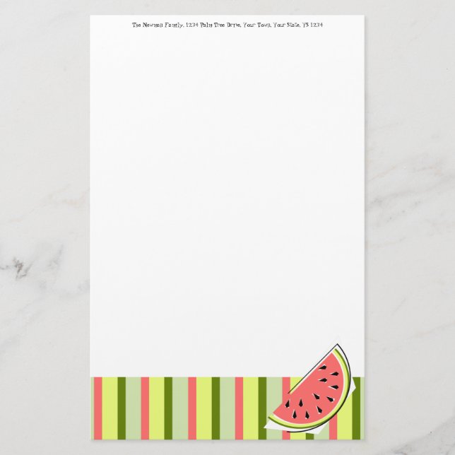 Watermelon Slice Stripe Classic Text stationery (Front)