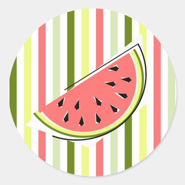 Watermelon Slice Stripe Thin Classic Round Sticker (Front)