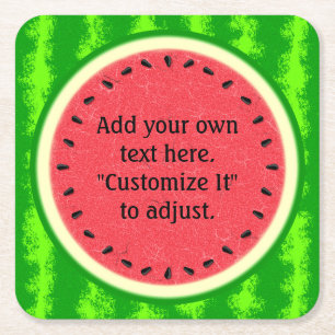 Watermelon Slice Summer Fruit Personalized Square Paper Coaster