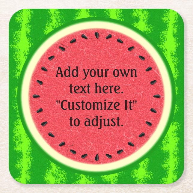 Watermelon Slice Summer Fruit Personalized Square Paper Coaster (Front)