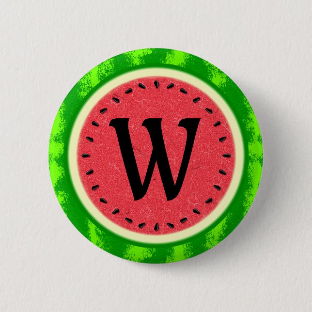 Watermelon Slice Summer Fruit with Rind Monogram 2 Inch Round Button (Front)