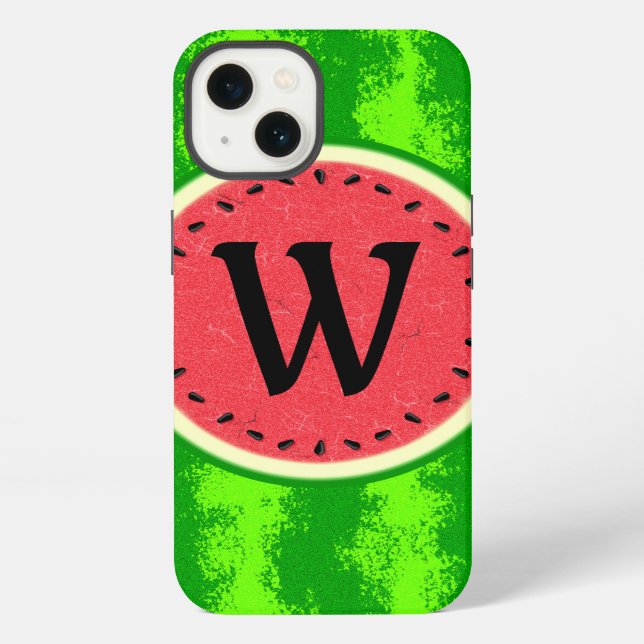 Watermelon Slice Summer Fruit with Rind Monogram iPhone Case (Back)