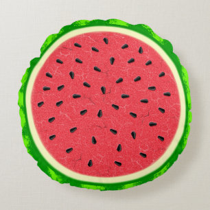Watermelon Slice Summer Fruit with Rind Round Pillow