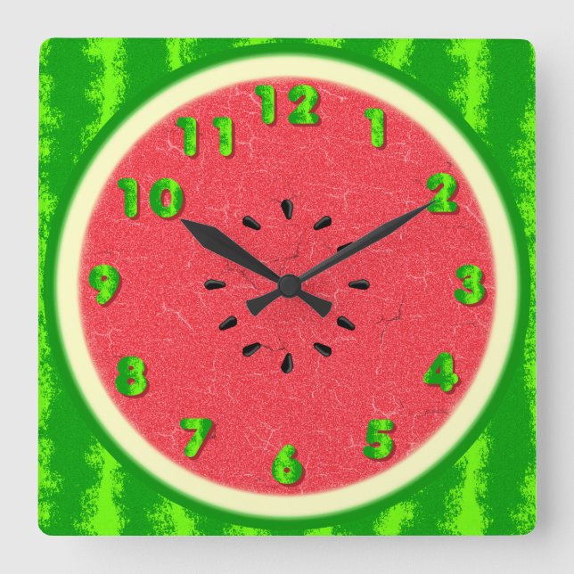 Watermelon Slice Summer Fruit with Rind Square Wall Clock (Front)