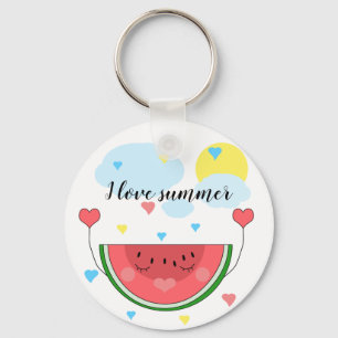 Watermelon slice, text, "I love summer", Keychain