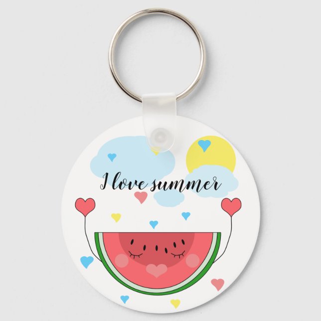 Watermelon slice, text, "I love summer", Keychain (Front)