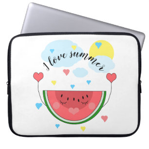 Watermelon slice, text, "I love summer" Laptop Sleeve