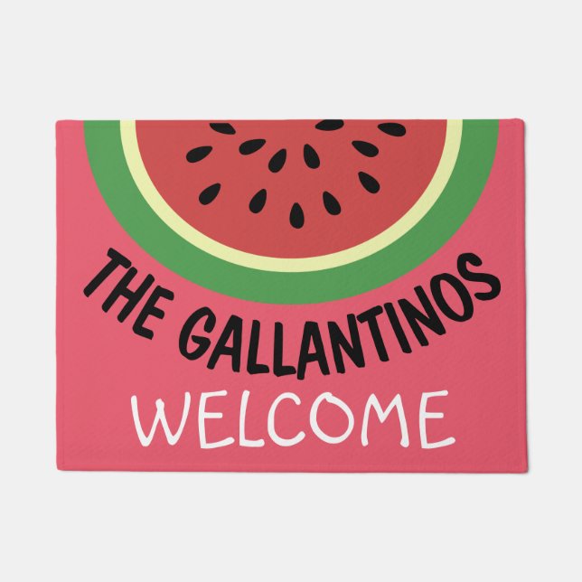 Watermelon Slice Welcome Doormat Personalized Name (Front)