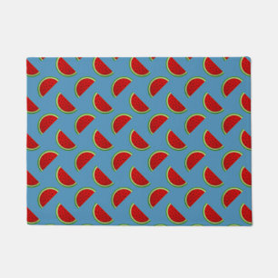 Watermelon Slices on a Bright Blue Background Doormat