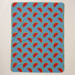 Watermelon Slices on a Bright Blue Background Sherpa Blanket