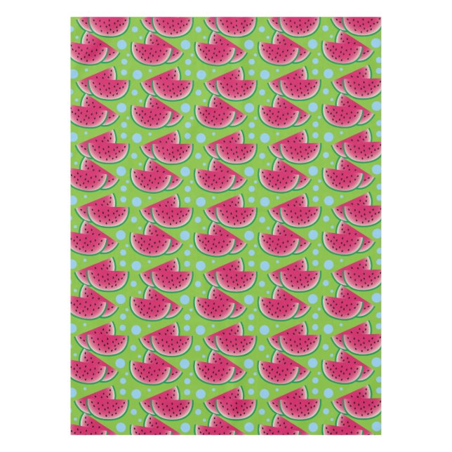 Watermelon Slices on Green with Blue Dots Tablecloth (Front)