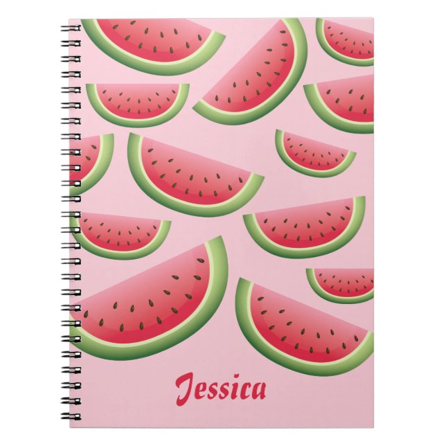 Watermelon Slices On Pink With Personalized Name Notebook (Front)