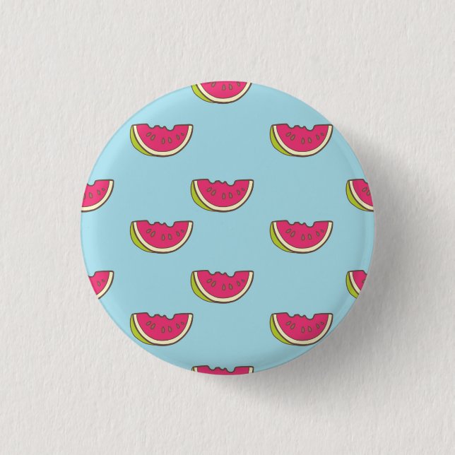 Watermelon Slices on Teal Pattern 1 Inch Round Button (Front)