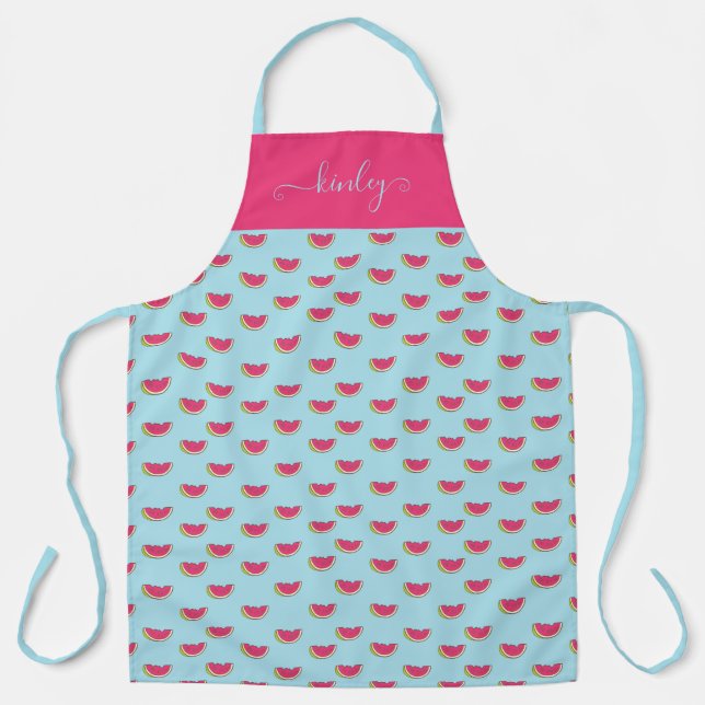 Watermelon Slices on Teal Pattern Apron (Front)