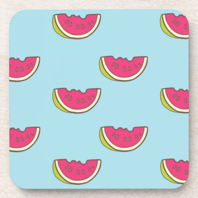Watermelon Slices on Teal Pattern Coaster (Front)