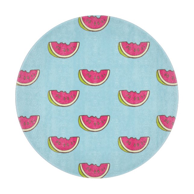 Watermelon Slices on Teal Pattern Cutting Board (Front)