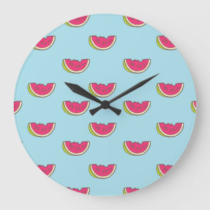 Watermelon Slices on Teal Pattern Large Clock