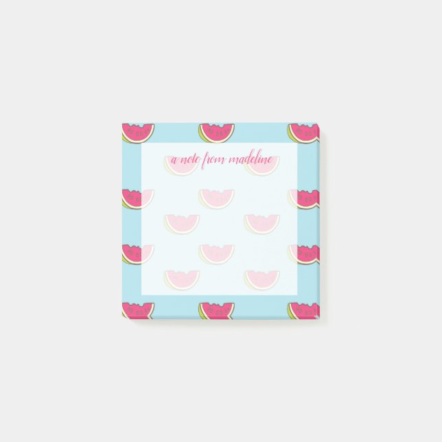 Watermelon Slices on Teal Pattern Post-it Notes (Front)