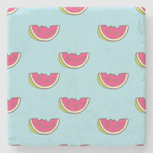Watermelon Slices on Teal Pattern Stone Coaster