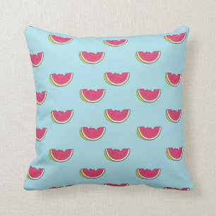 Watermelon Slices on Teal Pattern Throw Pillow