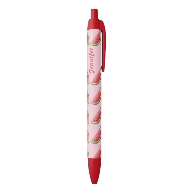 Watermelon Slices Pattern On Pink & Custom Name Black Ink Pen (Bottom (Vertical))