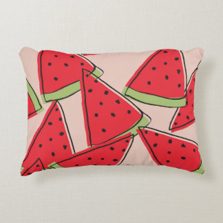 Watermelon Slices Pink Background Pattern Accent Pillow