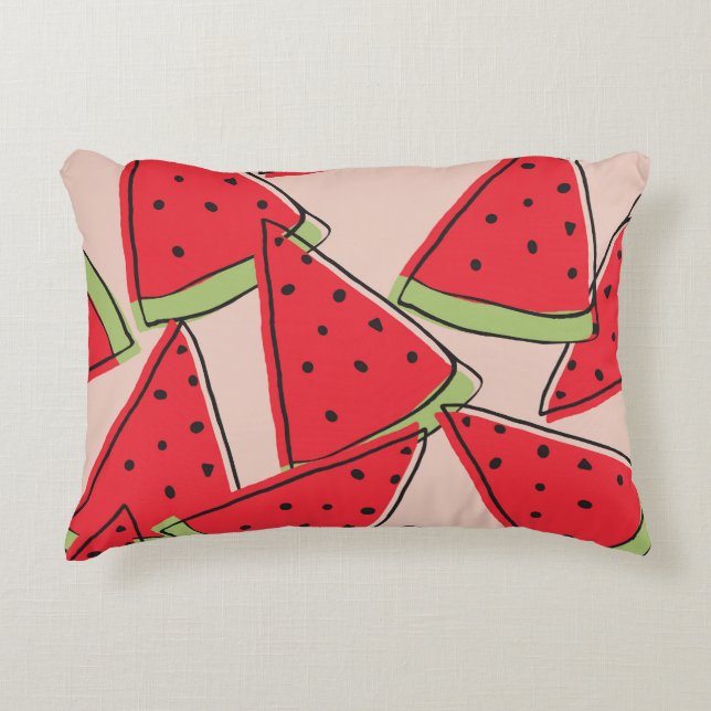 Watermelon Slices Pink Background Pattern Accent Pillow (Front)