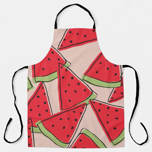 Watermelon Slices Pink Background Pattern Apron (Front)