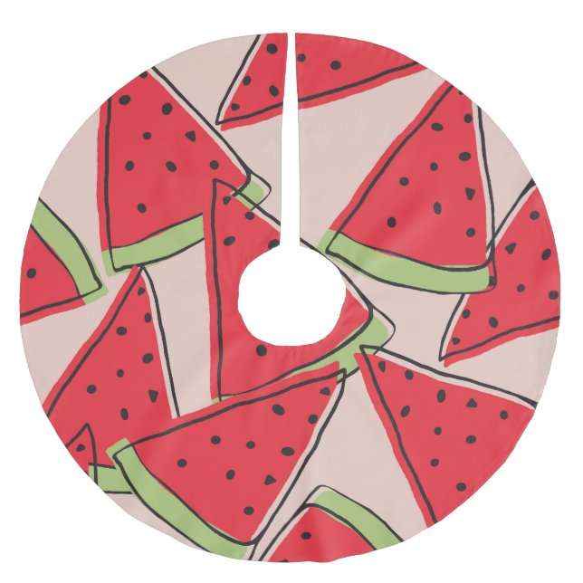 Watermelon Slices Pink Background Pattern Brushed Polyester Tree Skirt (Front)