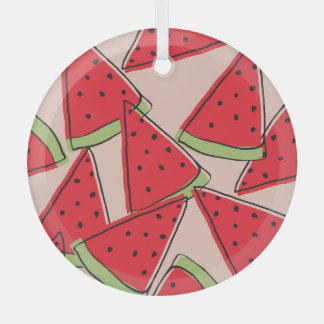 Watermelon Slices Pink Background Pattern Glass Ornament