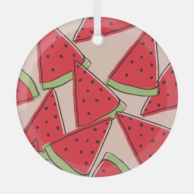 Watermelon Slices Pink Background Pattern Glass Ornament (Front)