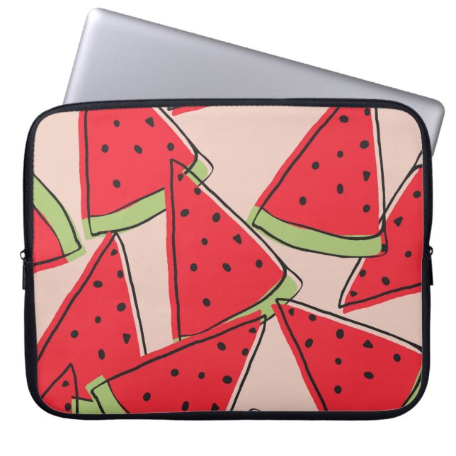 Watermelon Slices Pink Background Pattern Laptop Sleeve (Front)