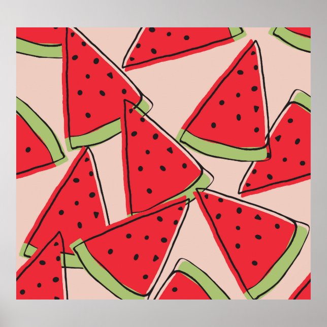 Watermelon Slices Pink Background Pattern Poster (Front)