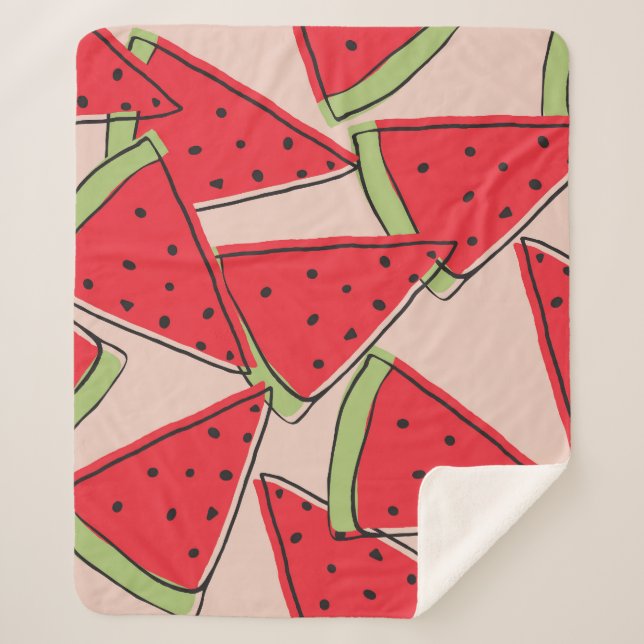 Watermelon Slices Pink Background Pattern Sherpa Blanket (Front)