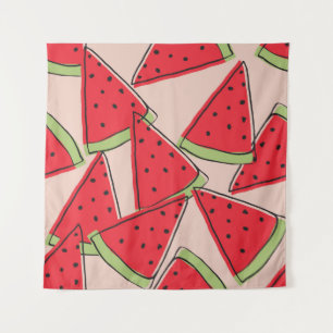 Watermelon Slices Pink Background Pattern Tapestry