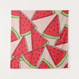 Watermelon Slices Pink Background Pattern Tapestry