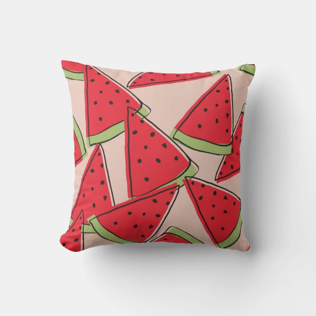 Watermelon Slices Pink Background Pattern Throw Pillow (Front)