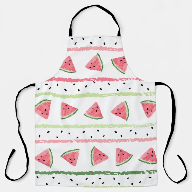 Watermelon Slices: Watercolor Striped Seamless Apron (Front)
