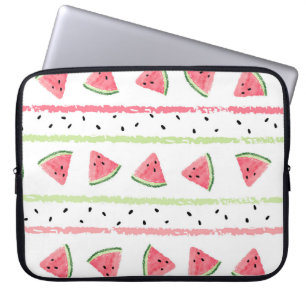 Watermelon Slices: Watercolor Striped Seamless Laptop Sleeve