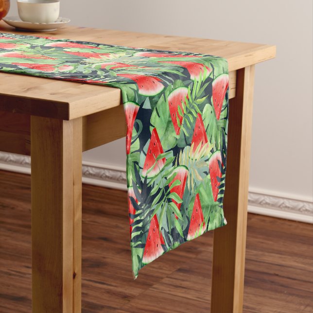 Watermelon slices with tropical leaves short table runner (In Situ)