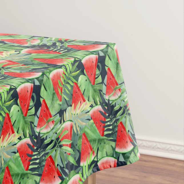 Watermelon slices with tropical leaves tablecloth (In Situ)