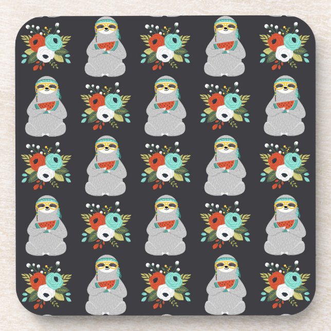 Watermelon Sloth Pattern Coaster (Front)