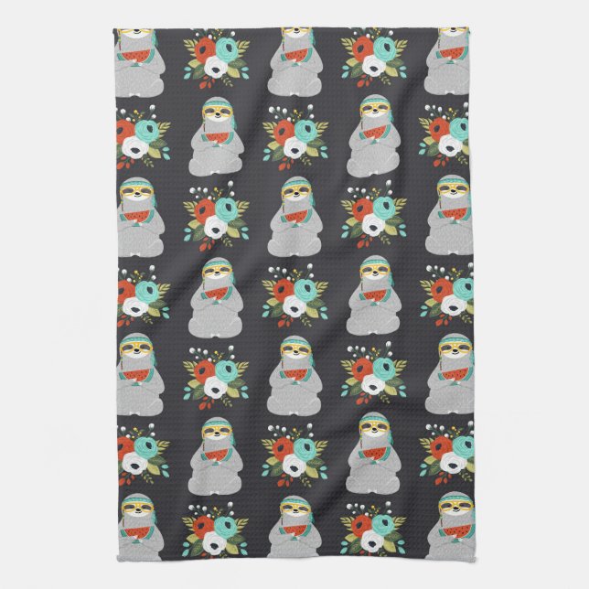 Watermelon Sloth Pattern Kitchen Towel (Vertical)