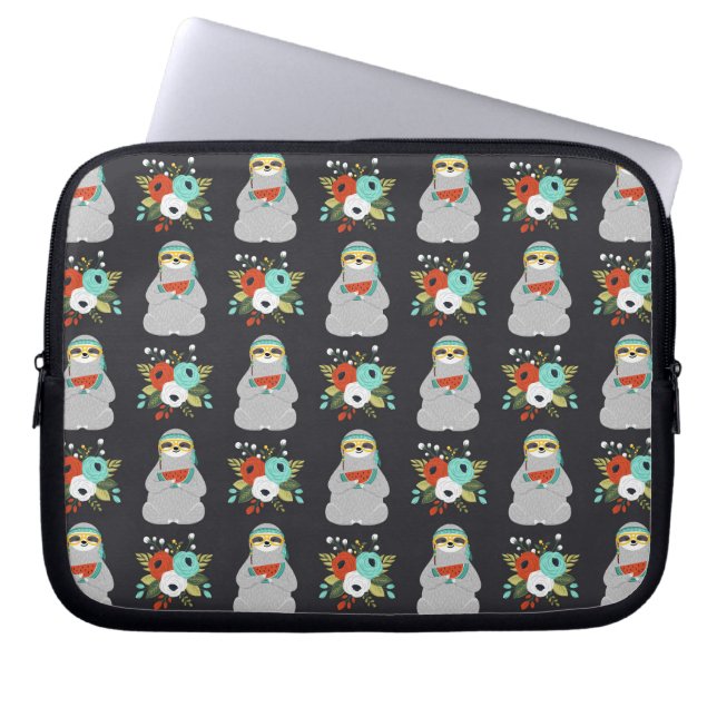 Watermelon Sloth Pattern Laptop Sleeve (Front)