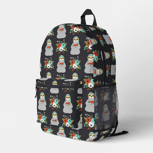 Watermelon Sloth Pattern Printed Backpack (Back Corner Right)