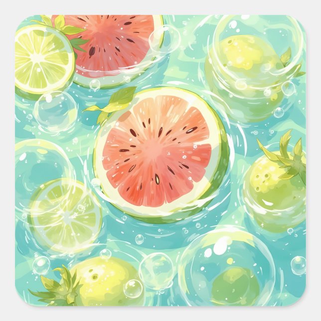 Watermelon Splash Square Sticker (Front)
