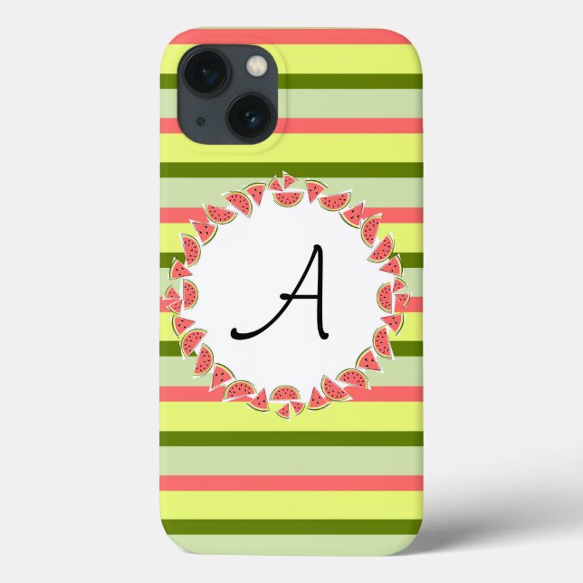 Watermelon Stripe Classic Monogram iPad Mini case (Back)