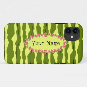 Watermelon Stripe oval 'Name' horizontal iPhone 11 Case